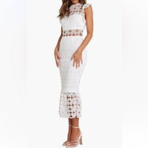 Petal and Pup Laureen Open Crochet Overlay Midi Dress